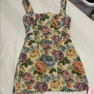 Floral Tapestry Mini Dress - Multicolor Rose Print